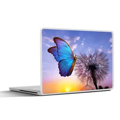 Produktbild von MuchoWow® Laptop Aufkleber Sticker Cover Schmetterling - Sonnenuntergang - Löwenzahn - Blau 36.5x27.5 cm - Laptop-Sticker