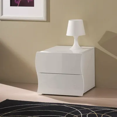 Produktbild von Nachttisch Dchies, Nachttisch mit 2 Schubladen, Schlafzimmermöbel, 100% Italy, cm 50x40h41, glänzend weiß