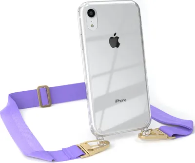 Produktbild von EAZY CASE - Hülle mit Band für Apple iPhone XR, Handyhülle mit Umhängeband, Silikonhülle transparent, Handykette in Violett