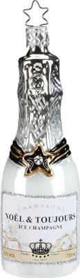 Produktbild von Christbaumschmuck Ice Champagne Flasche Glas 12.5cm weiß, 1 Stück