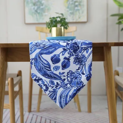 Image de Nappe en coton bleu, dimensions 30x200 cm