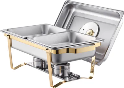 Produktbild von SucceBuy Rechteckiges Buffet-Set (4 Qt, 2er-Pack) mit halbgroßen Pfannen aus Edelstahl