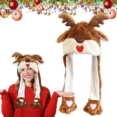 Produktbild von Famanu Weihnachtsmütze mit Beweglichen Ohren - Plüsch Mütze für Kinder und Erwachsene