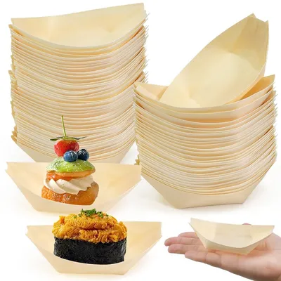 Produktbild von Fingerfood Schalen aus Holz, 110 x 70 mm, 10 Stück, für Snacks