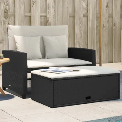 Produktbild von Gartensofa mit Kissen 2-Sitzer Schwarz Poly Rattan