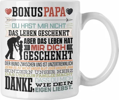 Produktbild von Trendation - Bonus Papa Tasse Stiefvater Geschenk Stiefvater Vatertag Lustiger Spruch (Weiß)