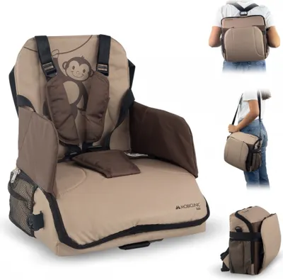 Productafbeelding van Mobiclinic Kids, Draagbare kinderstoel, Aap-design, Reisstoel, geschikt voor kinderen van 6 tot 36 maanden, tot 15 kg, opvouwbaar, verstelbare 5-puntsgordel, met opbergruimte