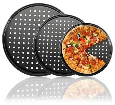 Zdjęcie produktu dla Zestaw 3 blach do pizzy, powłoka nieprzywierająca, perforowane, średnica: 32/29/26 cm