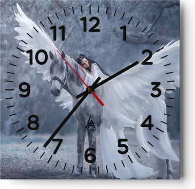 Produktbild von Wanduhr - Quadrat - Glasuhr - Frau Pferd Natur - 40x40cm - Schleichendes Uhrwerk - Lautlos - zum Aufhängen bereit - Dekoration Modern - Wanddekoration aus Glas - C4AC40x40-3998