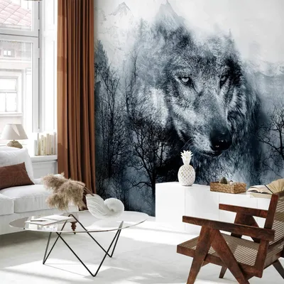 Produktbild von Vlies Fototapete - Mountain Predator (Black and White) 450x315 cm Tiere g-A-0139-a-b