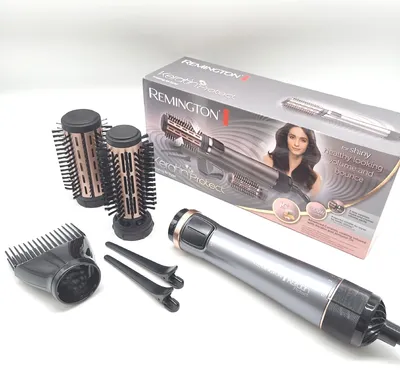 Immagine prodotto di Spazzola Remington ad aria calda rotante [automatica] Keratin Protect (incl. 3 accessori: 2 spazzole rotonde + booster per maggiore volume) + clip per capelli, rivestimento in Vetroceramica con olio di mandorle, AS8811, grigio