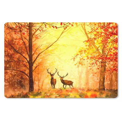 Produktbild von MuchoWow® Mauspad Mousepad Natur - Ölfarbe - Hirsche - Tiere - Herbst - Orange 27x18 cm - Mousepads - Maus Mat - Pad - Mausunterlage - Büroartikel - Desk Matten