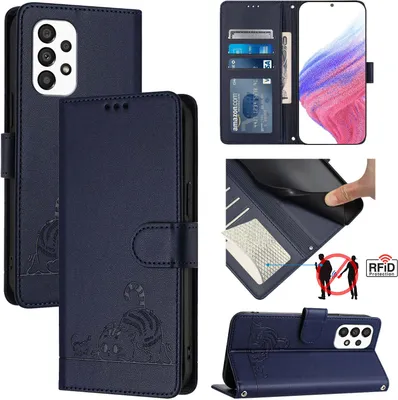 Image de Etui en cuir pour Samsung Galaxy A33, étui à rabat avec fonction stand et portefeuille bleu