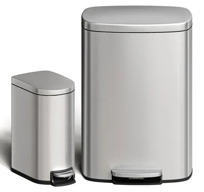 Immagine prodotto di Set di cestini a pedale - Contenitori per rifiuti da 50 l + 10 l - Acciaio inossidabile - Pedale - Rettangolari - Secchi interni estraibili - Per cucina e bagno - Argento