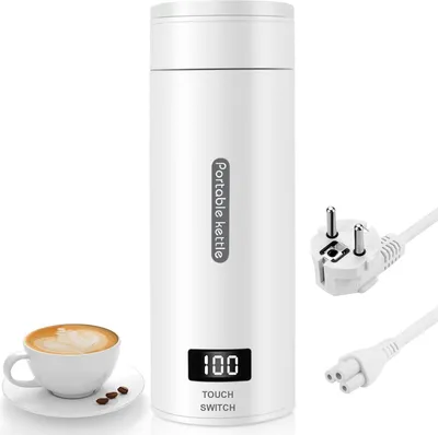 Produktbild von Reise Wasserkocher Klein, Elektrische Wassertasse,220V 300W Schnellkoch-Teekanne-Heizbecher mit Temperatureinstellung, Automatischer Abschaltung