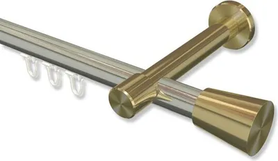 Produktbild von Interdeco Innenlaufstange, Gardinenstange mit Innenlauf Edelstahl-Optik / Messing-Optik Modell Prestige Sitra, 20 mm Ø 1-läufig, 280 cm (geteilt)