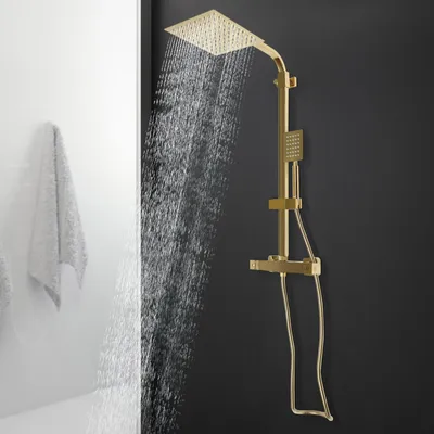 Immagine prodotto di Sistema doccia termostatico - Set doccia - Soffione doccia - Doccia a pioggia - Rubinetto da bagno - Colore oro