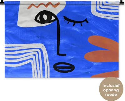 Produktbild von MuchoWow® Wandteppich Wandbehang Gesicht - Blau - Abstrakt 90x60 cm Tapisserie Dekoration Wandtuch - Wandskulpturen - Bildteppich