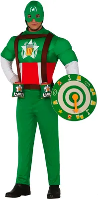 Produktbild von Superhelden Abenteuerfigur Biermaskerade Kostüm Captain Held Kapitän Comicheld Schild Party Outfit Spaßmaske, Größe: 54 - 56 (XL) Farbe: Grün