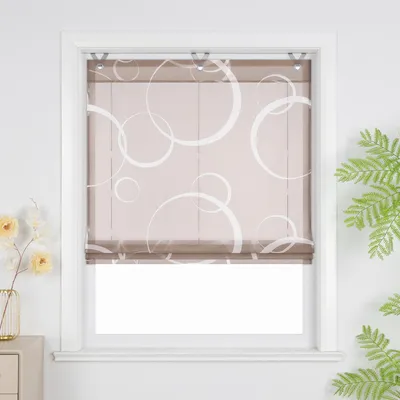 Produktbild von Joyswahl Raffrollo ohne Bohren Voile Raffgardinen mit Kreise Muster Modern Küche Fensterrollo mit Haken Wohnzimmer Transparent Braun BxH: 45x130 cm