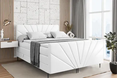 Produktbild von ALTDECOR Boxspringbett mit Schwarz Füßen, Matratze und Lattenrost, Topper, Fußteil, Polsterbett mit Bettkasten, Bett mit Stauraum H3- und H4- Matratze -MILTIO-FC-Z KING-140x200 - Weiß Kunstleder