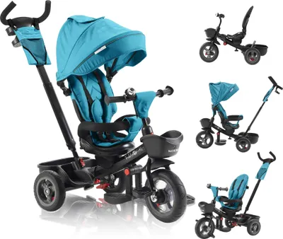 Obrázok produktu pre FableKids® trojkolka 5v1 Noemi s tyčou na tlačenie, pohonom dopredu a dozadu,Polyuretánpneumatikami, voľnobehom, košíkom, taškou a držiakom na pohár, od 18 mesiacov do 25 kg Tyrkysová