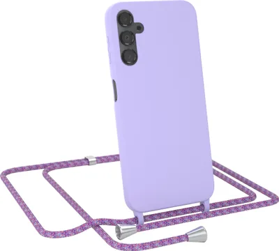 Produktbild von EAZY CASE Handykette kompatibel mit Samsung Galaxy A14 5G Handyhülle zum Umhängen, Silikon Hülle mit Band, Schutzhülle mit Ersatzkordel, Stylische Kette für Smartphone, Lila / Unicorn