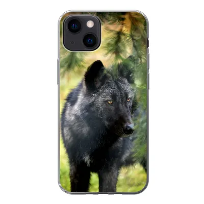 Produktbild von MuchoWow® Handyhülle Schutzhülle Hülle für iPhone 13 mini Wolf - Makro - Blätter Silikon Softcase Handy Hülle - Softcase