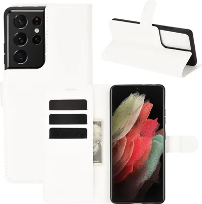 Image de Étui de protection pour Samsung Galaxy S21 Ultra, coque de téléphone, étui, portefeuille, couleur : blanc