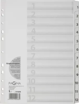 Obrázok produktu pre Pagna® 31005-08 Zahlenregister - 1 - 12, Karton, A4, 12 Blatt, weiß