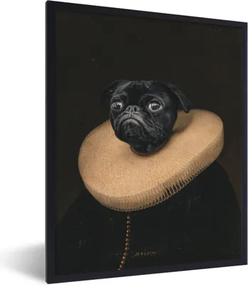 Produktbild von MuchoWow® Gerahmtes Poster Hund - Malerei - Alte Meister 60x80 cm - Poster mit Schwarzem Bilderrahmen Wandposter Rahmen Foto Bilder - Premium - Wanddeko Wohnzimmer