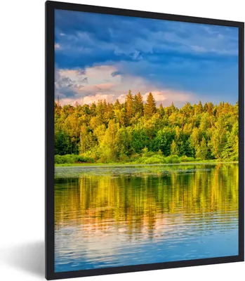 Produktbild von MuchoWow® Gerahmtes Poster Wasser - Natur - Wald 60x80 cm - Poster mit Schwarzem Bilderrahmen Wandposter Rahmen Foto Bilder - Premium - Wanddeko Wohnzimmer
