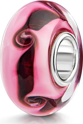 Produktbild von MATERIA by Matthias Wagner Glas Bead Wirbel rosa rot Glitzer - Charm Anhänger Wellen für Armband mit Silber Hülse 482
