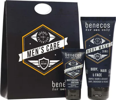 Produktbild von benecos Geschenk-Set For Men Only, Männer, Beruhigend, Aloe Vera, Bisabolol, 200 ml, 50 ml, AQUA (WATER), PYRUS MALUS (APPLE) JUICE*, SODIUM COCO-SULFATE, LAURYL GLUCOSIDE, COCO-GLUCOSIDE,...