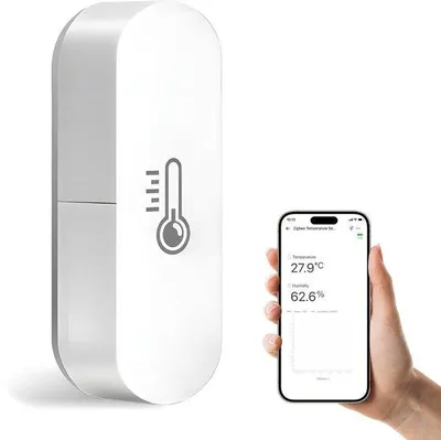 Produktbild von Temperatur- und Luftfeuchtigkeitssensor mit intelligentem Alarm – Kompatibel mit Alexa und Google Assistant – Zigbee 3.0 erforderlich
