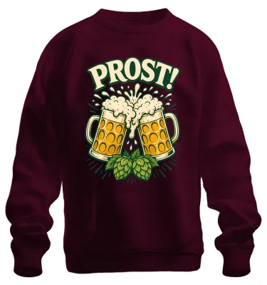 Produktbild von Prost Bierkrüge Hopfen Anstoßen Lustig Lederhose Sweatshirt Pullover, Burgundy, L