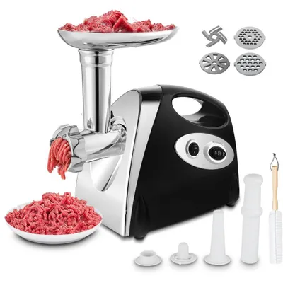 Produktbild von 2800W Elektrischer Fleischwolf, 3in1 Multi Küchenmaschine,Super-intelligenter Wärmeschutz,Wurstmaschine mit 3 Lochscheiben, 4 Kegel-Klingen, Schwarz