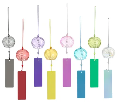 Japanische Windglocken, 8 Stück, bunt, Glas, mit Etikett