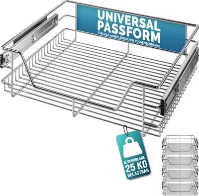 Produktbild von CASARIA® 4x Teleskopschublade Schrankauszug Küche Schublade 60cm 25kg Belastbar Verchromt Korbauszug mit Zubehör Haushalt Küchenschrank Kleiderschrank