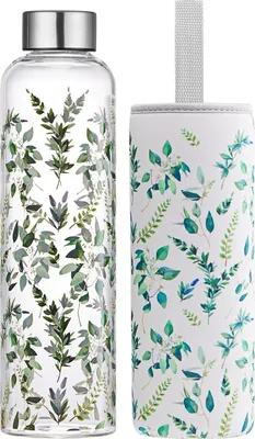 Produktbild von Glaswasserflasche mit Deckel - auslaufsicher - 500 ml - Borosilikat - mit Schutzhülle