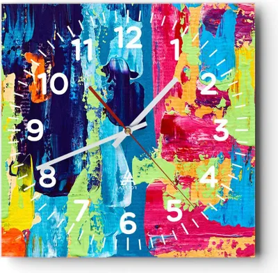 Produktbild von Wanduhr - Quadrat - Glasuhr - Abstraktion Design Grafik - 40x40cm - Schleichendes Uhrwerk - Lautlos - zum Aufhängen bereit - Dekoration Modern - Wanddekoration aus Glas - C4AC40x40-3131