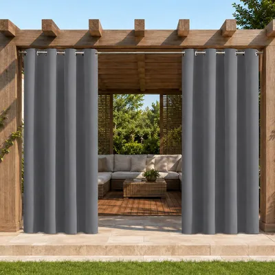 Produktbild von Außen Vorhang Wasserdicht Sonnenschutz Gardine Outdoor Verdunkelungsvorhang mit Ösen für Terrasse, Balkon, Hof, 132x243cm, Dunkelgrau
