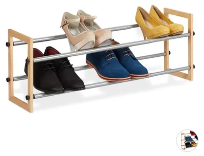 Schuhregal ausziehbar, 2 Ebenen, Holz & Eisen, bis 118 cm, Natur