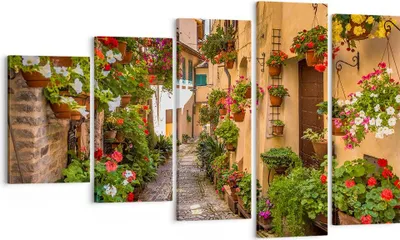 Produktbild von Bild auf Leinwand - Leinwandbild - Path Blumen Haus Hof - 100x60cm - Wand Bild - Wanddeko - Leinwanddruck - Bilder - Kunstdruck - Wanddekoration - Leinwand bilder - Wandkunst - EG100x60-3183