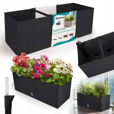 Produktbild von Blumentopf mit Bewässerungssystem Rattan-Optik Anthrazit 50cm