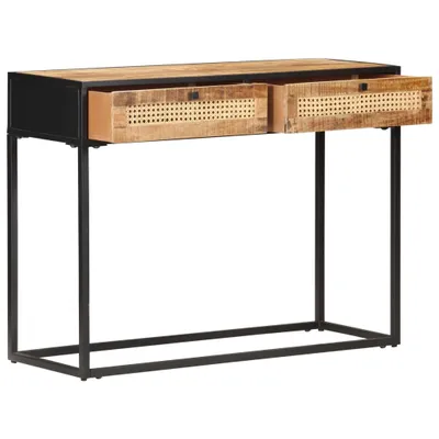 Zdjęcie produktu dla vidaXL Stolik konsola 100x35x75 cm Surowe drewno mango i wiklina