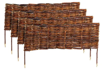 Produktbild von Relaxdays Beeteinfassung, Weide, 4er Set, HxB: 20 x 60 cm, zum Stecken, Beet & Rasen, niedrige Beetumrandung, braun