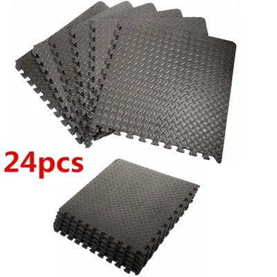 Produktbild von 24x EVA Schutzmatten Schutzmattenset Bodenschutzmatten Fitnessschutzmatten Trainingsmatten Unterlegmatten Sets in Blattmuster schwarz 60x60cm