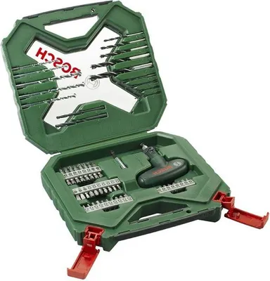 Zdjęcie produktu dla Zestaw wierteł i bitów BOSCH X-Line, 54 sztuki, do drewna, metalu i innych materiałów, 25,8 x 24,2 x 6,4 cm, zielony