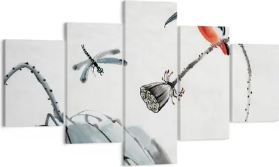 Produktbild von Bild auf Leinwand - Leinwandbild - 5 Teile - Libelle Vogel Blume - 125x70cm - Wand Bild - Wanddeko - Wandbilder - Leinwanddruck - Bilder - Wanddekoration - Leinwand bilder - Wandbild - EA125x70-4361